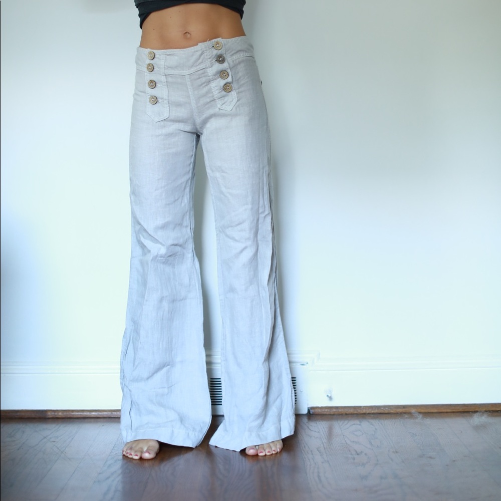 Anthropologie Linen Flare Pants